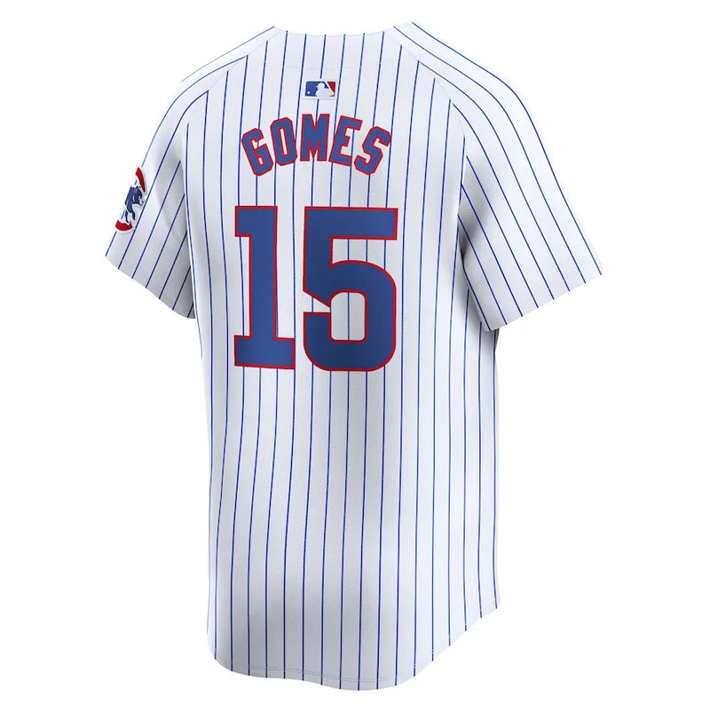 Camisa MLB Chicago Cubs Nike Home Torcedor Masculina Listrada Branca Yan Gomes 15
