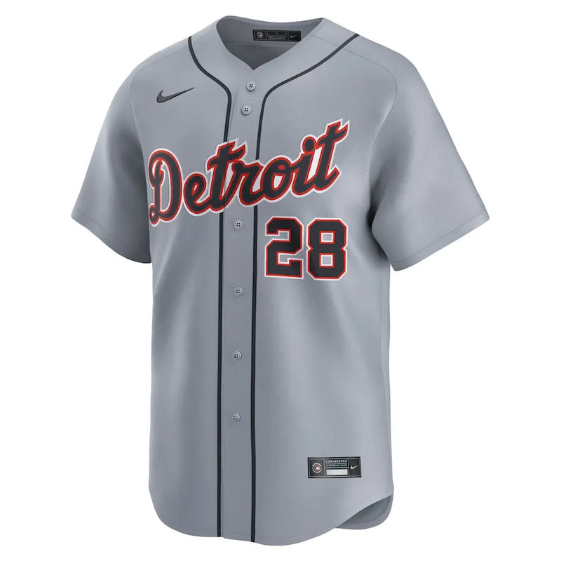 Camisa MLB Detroit Tigers Gray Nike Javier Baez 28 Road Limited Torcedor Masculina Cinza