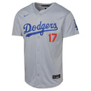 Camisa MLB Los Angeles Dodgers Away Nike Torcedor Masculina Cinza Shohei Ohtani 17