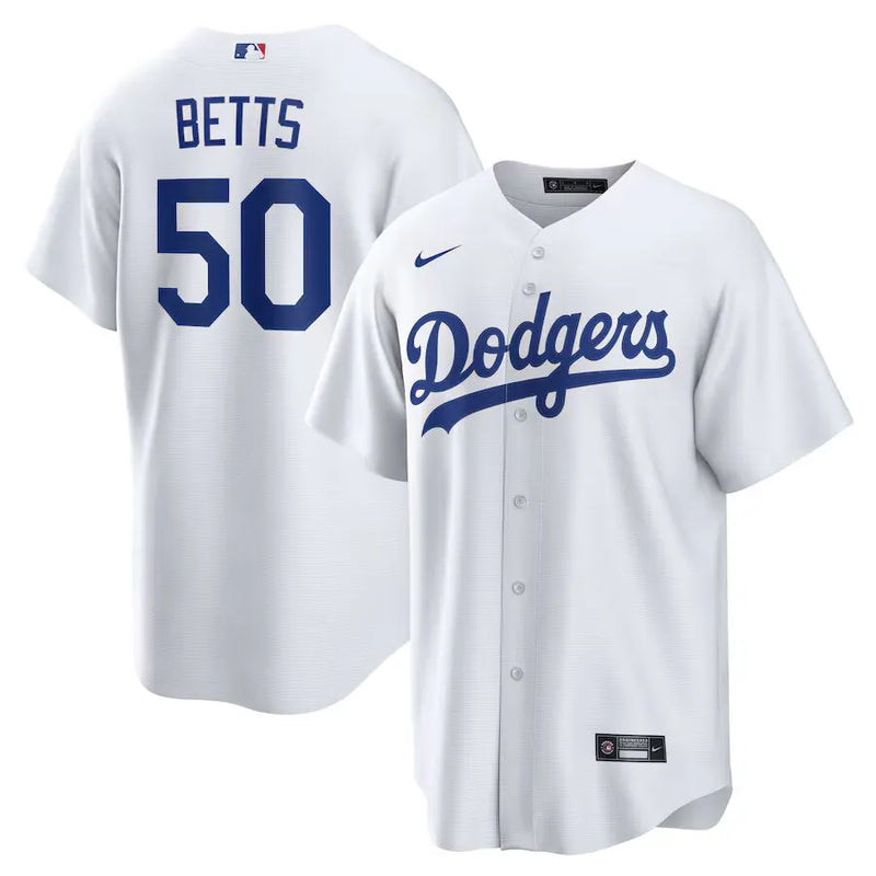 Camisa MLB Los Angeles Dodgers I Nike Torcedor Masculina Branca Mookie Betts 50