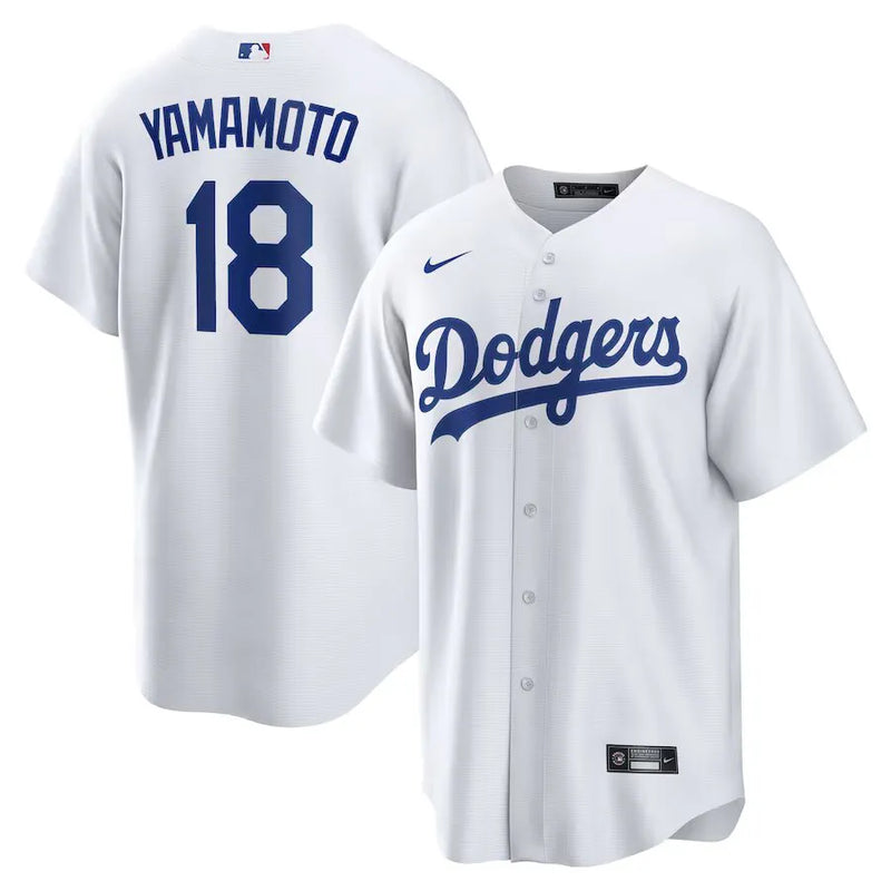 Camisa MLB Los Angeles Dodgers I Nike Torcedor Masculina Branca Yoshinobu Yamamoto 18