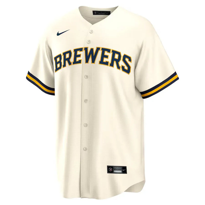 Camisa MLB Milwaukee Brewers Nike Home Torcedor Masculina Bege Christian Yelich 22