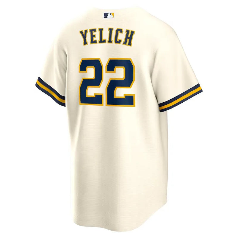 Camisa MLB Milwaukee Brewers Nike Home Torcedor Masculina Bege Christian Yelich 22