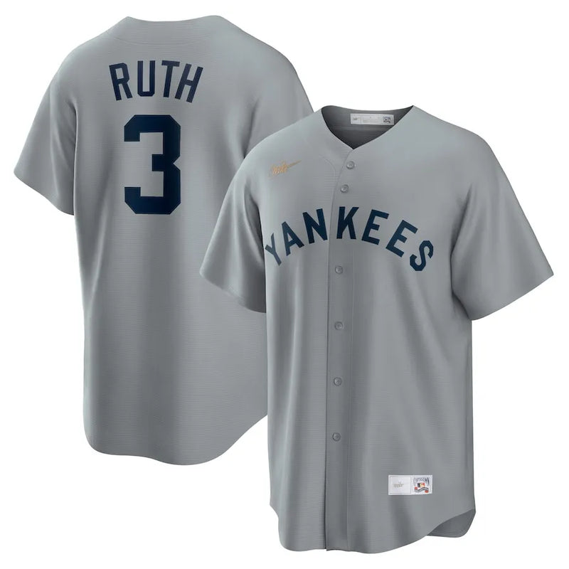 Camisa MLB New York Yankees Nike Away Cooperstown Collection Torcedor Masculina Cinza Babe Ruth 3