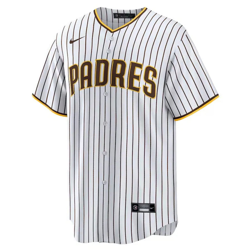 Camisa MLB San Diego Padres Nike Home Torcedor Masculina Listrada Listrada Branca Tatis Jr. 23