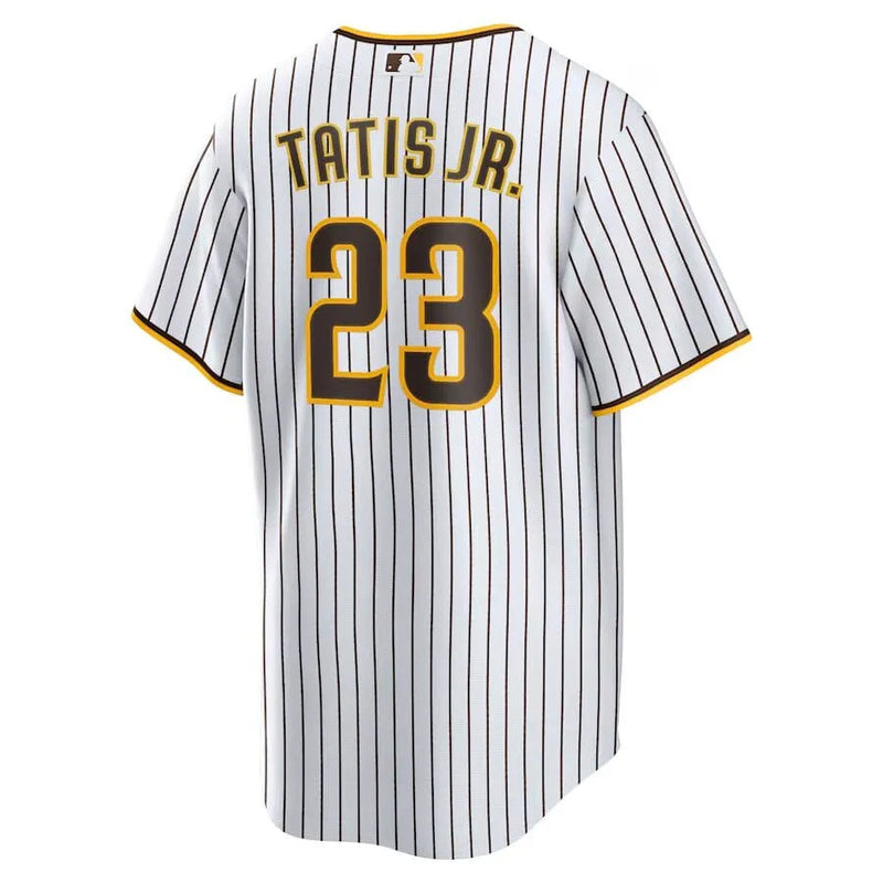 Camisa MLB San Diego Padres Nike Home Torcedor Masculina Listrada Listrada Branca Tatis Jr. 23