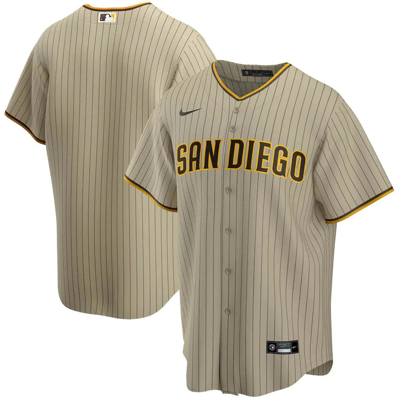 Camisa MLB San Diego Padres Nike Raod Torcedor Masculina Listrada Marrom