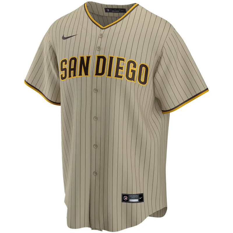 Camisa MLB San Diego Padres Nike Road Torcedor Masculina Listrada Listrada Marrom Tatis Jr. 23