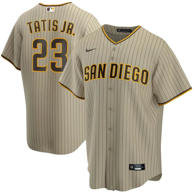 Camisa MLB San Diego Padres Nike Road Torcedor Masculina Listrada Listrada Marrom Tatis Jr. 23