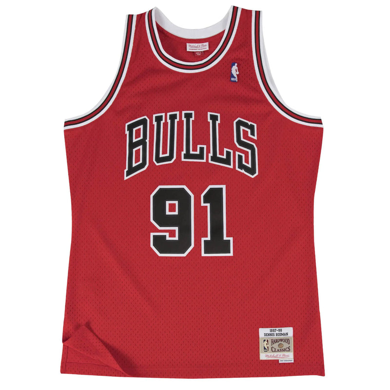 Regata NBA Chicago Bulls 1997/98 Mitchell & Ness Hardwood Classics Swingman Vermelha Dennis Rodman 91