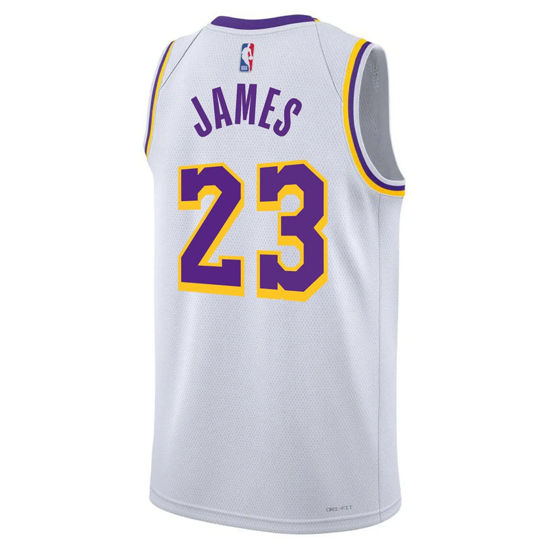 Regata NBA Los Angeles Lakers Nike Association Edition Swingman Jersey LeBron James 23 Branca
