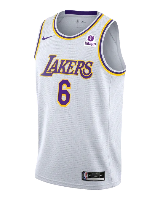 Regata NBA Los Angeles Lakers Nike Association Edition Swingman Jersey LeBron James 6 Branca