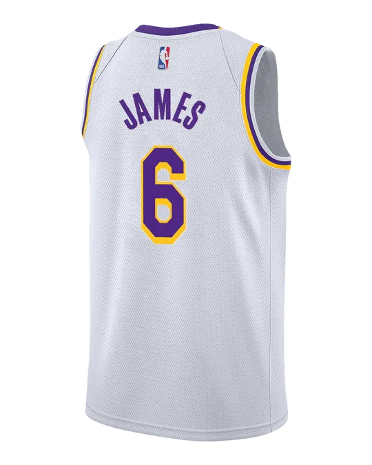 Regata NBA Los Angeles Lakers Nike Association Edition Swingman Jersey LeBron James 6 Branca
