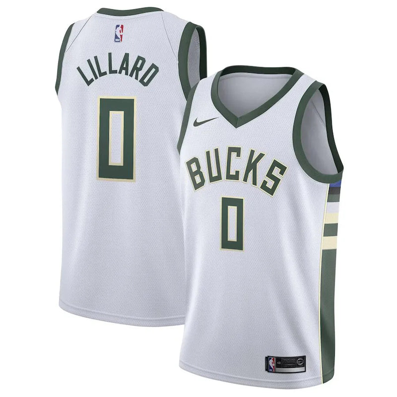 Regata NBA Milwaukee Bucks Nike Association Edition Swingman Jersey Branca Damian Lillard 0