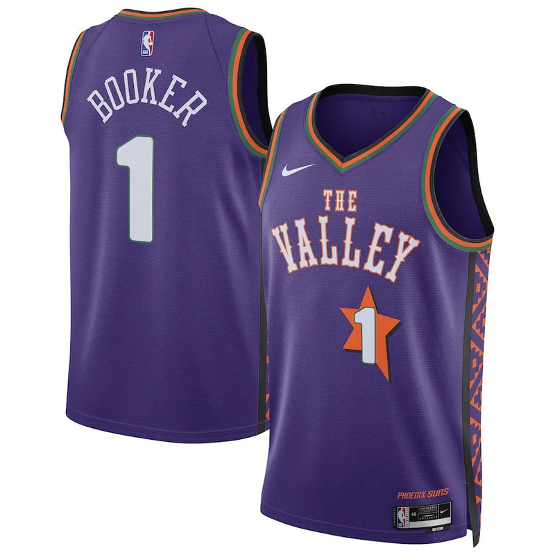 Regata NBA Phoenix Suns Nike City Edition 24/25 Swingman Jersey Devin Booker 1 Roxa
