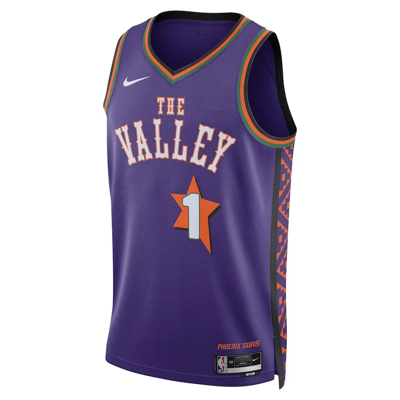Regata NBA Phoenix Suns Nike City Edition 24/25 Swingman Jersey Devin Booker 1 Roxa