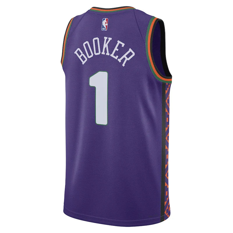 Regata NBA Phoenix Suns Nike City Edition 24/25 Swingman Jersey Devin Booker 1 Roxa